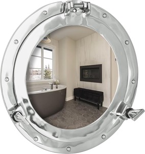 Miroir mural rond en aluminium de qualité supérieure, style nautique côtier, pour la décoration intérieure, disponible à la vente - Product Image 5