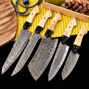 Custom Handmade Five-Piece Chef <b>Set</b> Ambidextrous Straight Edge <b>Sharp</b> Blades 33-Layer Damascus Steel Durable Bone Handle Leather - Product Image 4