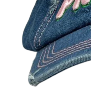 AKA Medium Wash Denim <b>Hat</b> Medium Blue Distressed Denim <b>Cap</b> with Green Embroidered Letters Adjustable Baseball <b>Hat</b> for Women - Product Image 4