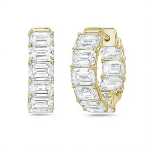 Lab Grown <b>Emerald</b> Cut Eternity Huggie Hoop Earrings | 18K Yellow Gold | IGI Certified Bold Luxury - Product Image 3