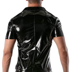 Gilet en cuir noir brillant à chaînes, ouvert sur le devant, pour homme, style formel, clubwear, sexy, pour soirée, mode éco-responsable - Product Image 6