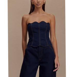 เสื้อครอปเดนิมสีครามขอบหยัก - Product Image 2