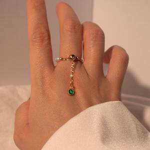 <b>Emerald</b> Pearl Birthstone <b>Ring</b> 925 Sterling <b>Silver</b> 14K Gold Plated Adjustable Chain Dainty Jewelry Luxury Premium Grade for - Product Image 3