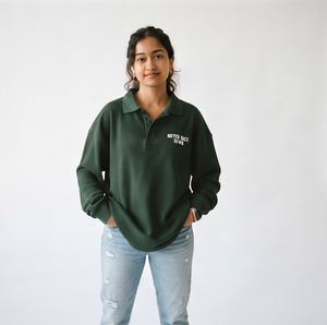 <b>Women</b> Long Sleeve Waffle Polo Tshirts Casual 100% Cotton Lightweight Turn Down Collar Printed Breathable <b>Baggy</b> Waffle Polo <b>Shirt</b> - Product Image 2