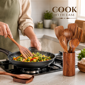 Ensemble d'ustensiles de cuisine en bois d'acacia avec support, repose-cuillère, spatules en bois, cuillères, outils de cuisine |   Articles de cuisine artisanaux en gros - Product Image 4