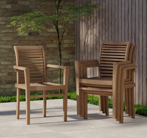 Moderno Juego de Mesa de Comedor Cuadrada de Madera de Teca Sólida para Exteriores, 4 Plazas, con Sillas con Brazos y Cojines, Muebles Naturales para Jardín o Patio - Product Image 4