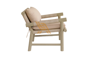 Modern Teak Outdoor <b>Armchair</b> with Beige Cushions Weather Resistant Durable Garden Furniture Solid Wood Frame Warehouse <b>Dining</b> - Product Image 2