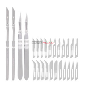 Lames de scalpel 100 pièces, lames chirurgicales stériles en acier à haute teneur en carbone, lames de laboratoire, couteaux de laboratoire, 4 poignées pour la pratique de la coupe - Product Image 4