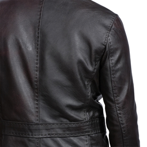 Men’s Dark Brown Genuine <b>Leather</b> <b>Blazer</b> Vintage Notch Lapel Two Button Three Pocket Premium Casual Formal <b>Jacket</b> - Product Image 6
