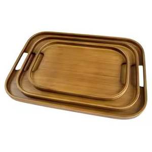 Plateau de service en bois avec poignées en métal, plateau surélevé pour servir les aliments, plateau pour café, thé, petit-déjeuner, plateau en bois rustique - Product Image 2