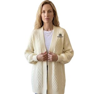 Cardigan long neutre pour femme, en maille torsadée, ouvert sur le devant, coupe ample, manches ballon, confortable, décontracté, tricot tendance, logo personnalisé OEM - Product Image 1