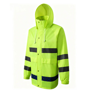 High Visibility Rain Jacket | Waterproof Reflective Safety Workwear | Hooded <b>Raincoat</b> for Construction & Outdoor Work for men - Product Image 3