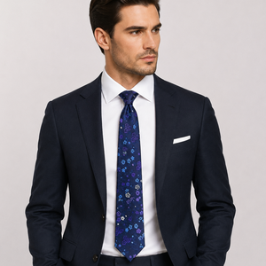 Premium Eco-Friendly Blue Floral Necktie | Designer Jacquard 100% Polyester Tie Men Formal Business Custom Size <b>Accessory</b> - Product Image 1