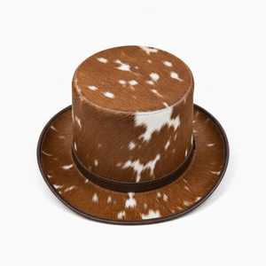 Sombrero de Vaquero Occidental Hecho a Mano con Cuero de Vaca Rayado y Pelo, Estilo Steampunk, para Fiestas y Festivales - Product Image 3