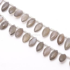 Cuentas de piedra lunar gris natural facetadas en forma de marquesa de 7x12-8x13 mm, cuentas de piedras preciosas sueltas talladas a mano para la fabricación de joyería al por mayor. - Product Image 3