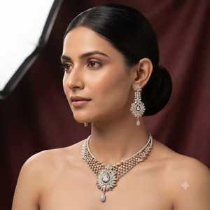 สร้อยคอพร้อมต่างหูชุบทองเหลืองคุณภาพดี ดีไซน์สวยงาม ประดับด้วยเพทายระยิบระยับ สวยหรู คลาสสิกสำหรับผู้หญิง - Product Image 1