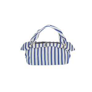 Sac fourre-tout décontracté en toile rayée bleue avec fermeture éclair, design élégant et doux, idéal pour un usage quotidien féminin - Product Image 1