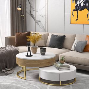 Nesnesis moderni tavolini da caffè in legno per nidificazione con Design con 2 cassetti disponibili nei colori bianco e naturale - Product Image 4