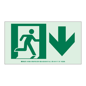 Señal de Salida Fotoluminiscente BradyGlo - Aprobado por la Ciudad de Nueva York, Diseño de Hombre Corriendo y Flecha Descendente para Rutas de Emergencia, PVC - Product Image 2