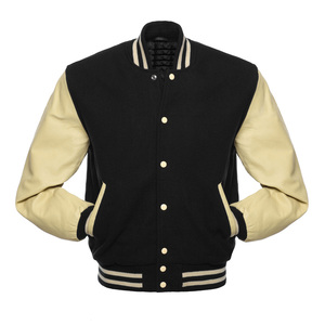 Premium OEM Letterman Baseball School College Bomber Varsity <b>Jacket</b> Black Body & Half White Leather Sleeves Varsity <b>Jackets</b> - Product Image 2