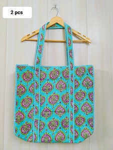 Magnifique sac fourre-tout réversible haut de gamme, imprimé Ikat indien populaire, en coton et velours matelassé, sac de marché hippie - Product Image 3