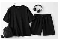 Ensemble de survêtement décontracté d'été pour homme, t-shirt surdimensionné en coton tricoté 100% avec impression personnalisée sur le devant, manches courtes, streetwear deux pièces, séchage rapide