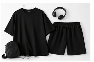 Custom Front Print Knitted 100% Cotton Oversized T-Shirt Set Men Summer Casual <b>Short</b> <b>Sleeve</b> Tracksuit Streetwear Two-Piece Quick - Product Image 3