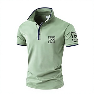 <b>Men's</b> Light <b>Green</b> Cotton <b>Polo</b> <b>Shirt</b> Short Sleeve Solid Color Breathable Knitted Casual With Logo Front Design - Product Image 1