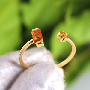 Solid 925 <b>Sterling</b> <b>Silver</b> Gold Plated <b>Adjustable</b> Cuff <b>Ring</b> With Emerald Cut Chrome Diopside Gemstone Minimalist Geometric Design - Product Image 4