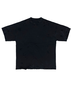 Camiseta Negra de Corte Regular para Hombre, Manga Raglán, Cuello Redondo, 100% Algodón Jersey, Lavado Desgastado, Ecológica, Vintage, Color Sólido - Product Image 1
