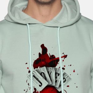 Men's <b>Mint</b> <b>Green</b> Hooded Sweatshirt with Front Logo Design Regular Fit Casual Pullover Winter Discharge Printing Solid Pattern - Product Image 4