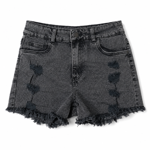 Shorts de mezclilla desgastados con dobladillo deshilachado, cintura media, casuales de algodón para mujer, estilo urbano de verano, OEM ODM - Product Image 4