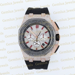 Venta caliente de alta calidad Pass Diamond Tester D VVS Iced Out Moissanite Diamond Cronógrafo Negro Correa de goma Reloj para hombres - Product Image 1