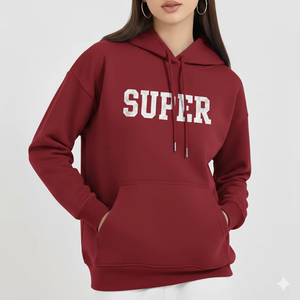 Sudadera con Capucha Extra Grande para Mujer, de Terciopelo Premium, Fibra de Bambú, Corte Holgado, Informal, Cálida, con Logotipo Frontal, Estilo Urbano - Product Image 1