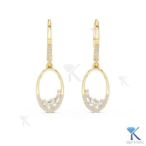 Pendientes de Diamantes CVD Cultivados en Laboratorio con Acento de Baguette y Cierre de Palanca, Oro Sólido de 14K/18K, Joyería Fina de Lujo para Mujer, para Bodas y Fiestas - Product Image 1