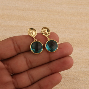 Swiss London Blue Topaz <b>Dangle</b> <b>Earrings</b> <b>Gold</b> Plated Bezel Set Faceted Gemstone Jewelry V - Product Image 3