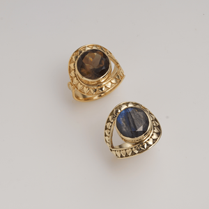 Brass Cocktail <b>Ring</b> with Natural <b>Labradorite</b> Stone Bezel Setting Handmade Heart Pattern Bohemian Style Unisex Fashion <b>Ring</b> - Product Image 2