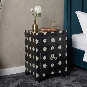 Black Floral Bone Inlay Bedside <b>Table</b> Nightstand Bedroom <b>Side</b> Cabinet Modern Accent <b>Storage</b> - Product Image 4
