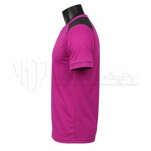 Maillot de football rose personnalisé à col en V et manches courtes, avec empiècements noirs aux épaules, respirant, séchage rapide, tenue d'équipe, vente en gros OEM - Product Image 4