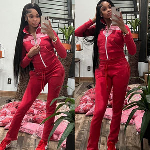 Ensemble de survêtement personnalisé pour femmes Y2K avec logo personnalisé, veste zippée intégrale et pantalon évasé, ensemble 2 pièces pour la gym et le fitness, vêtements de sport pour femmes - Product Image 2