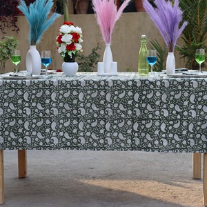 Mantel Cuadrado Estampado Floral Verde Blanco Clásico Tejido para Uso en Exteriores de Lino y Algodón Lavable - Product Image 2