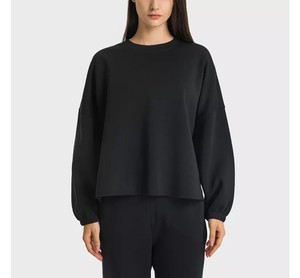 Women's Oversized Crew Neck Sweatshirt Lantern Sleeve Solid Color Knitted <b>100</b>% Cotton Breathable Autumn Wear - Product Image 4