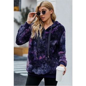 Veste à capuche en polaire Teddy Premium Galaxy à motif dégradé, épaisse, à poils longs et duveteuse, coupe ample, personnalisable B2B - Product Image 2