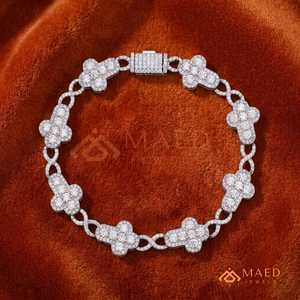 สร้อยข้อมือเงินลายดอกไม้ประดับมอสซาไนต์ สร้อยข้อมือแฟชั่นสวยงามสำหรับใส่ทุกวัน ของขวัญสไตล์ไมอามี ชิคาโก สำหรับผู้ซื้อชาวเมืองไมอามีและชิคาโก - Product Image 2