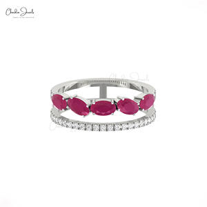 Trendy Ruby Gemstone Parallel <b>Split</b> Shank <b>Ring</b> Designed in 14K Fine Gold 0.20CTW Diamond Women's Jewelry for Weddings Wholesale - Product Image 2