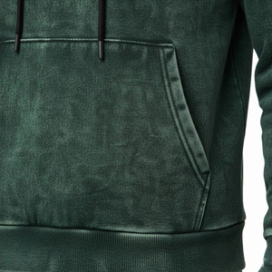 Custom Front Dark Green Acid Wash Breathable Eco-Friendly Casual Winter Hooded Heavyweight Fleece Puffy <b>Embroidery</b> Men Tracksuit - Product Image 5