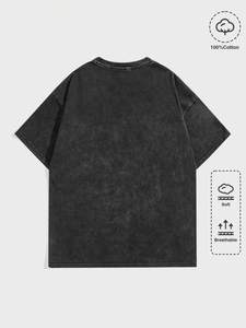 <b>Washed</b> Black Oversized T Shirt 100% Cotton Soft Breathable Drop Shoulder OEM Custom Logo Wholesale Manufacturer Men's shirts - Product Image 2