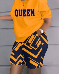 Conjunto de dos piezas informal de pantalones cortos de manga corta a la moda para mujer al por mayor, trajes para mujer - Product Image 6