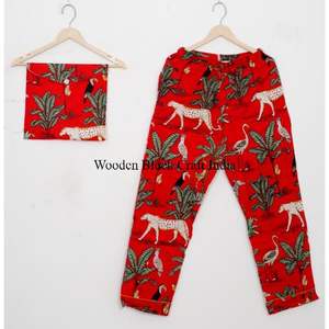 Conjunto de Pijama para Mujer, Hecho a Mano en India, 100% Algodón, Elegante Estampado de Jungla, Ropa de Verano para Resort, Suave, Transpirable, de Secado Rápido, con Logotipo Frontal, Ideal para Regalo - Product Image 3