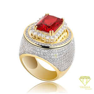 Bague statement en argent sterling 925 avec diamant de laboratoire et pierre rouge, bijoux de luxe hip-hop pour hommes - Product Image 3